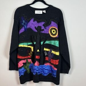 VTG Cedars 90'S Cowboy Western Beaded Embroidered Oversize Chunky Knit Sweater M